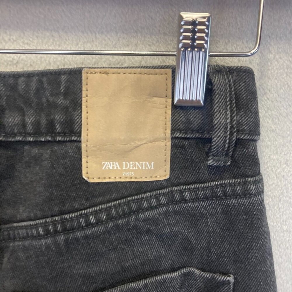 ZARA Raw Hem Jeans Size 2 Black Denim High Waist Straight Leg 27.5" Inseam Punk - Picture 11 of 14
